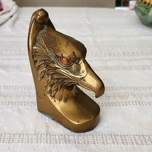 Single Brass bald eagle book end Heavyweight patina vintage sculpture
